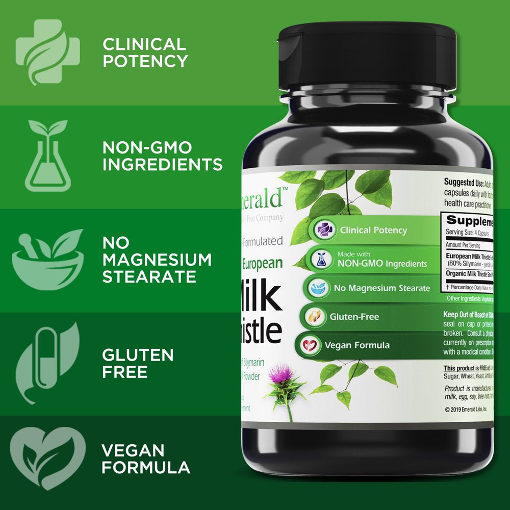 Emerald Labs Milk Thistle Extract - Supports Liver Health, Cognitive Function Support, Weight Loss Support - 60 Vegetable Capsules