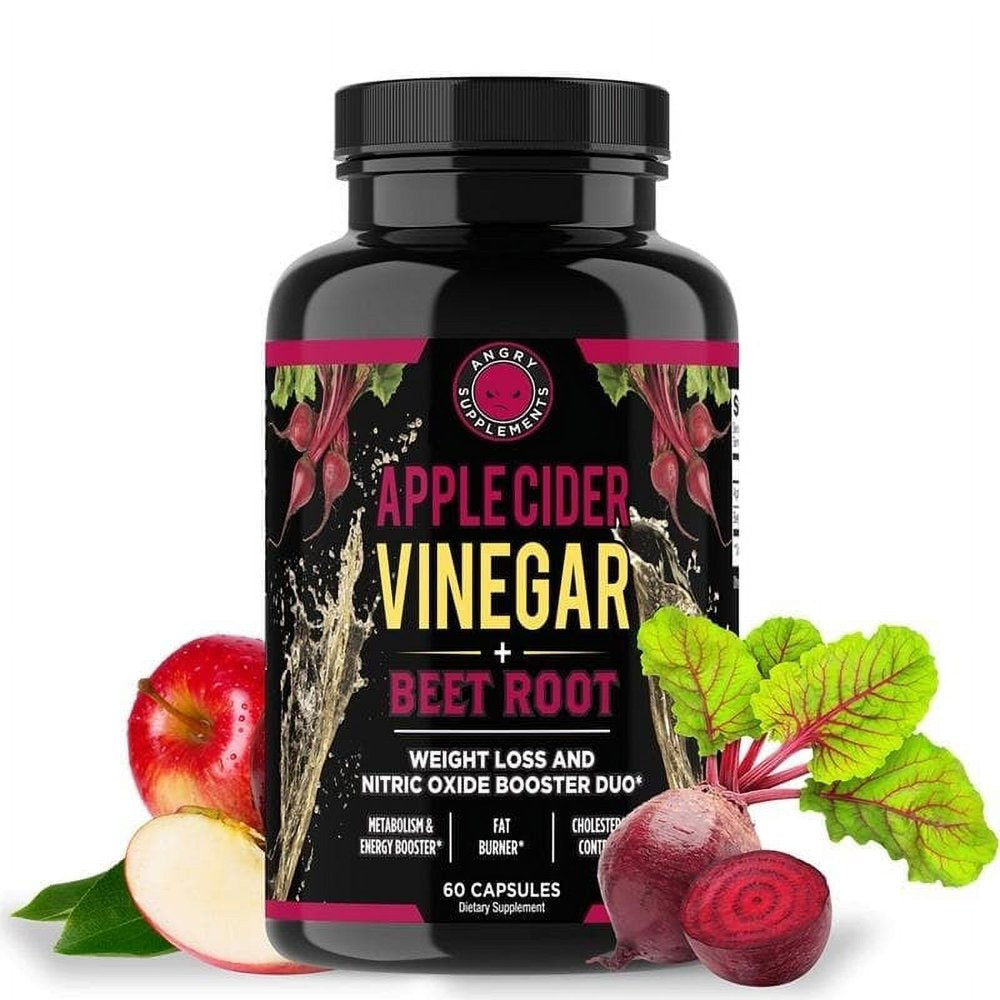 Angry Supplements Apple Cider Vinegar + Beet Root Capsules, Detox Pills, Nitric Oxide + Energy Booster (1-Bottle)