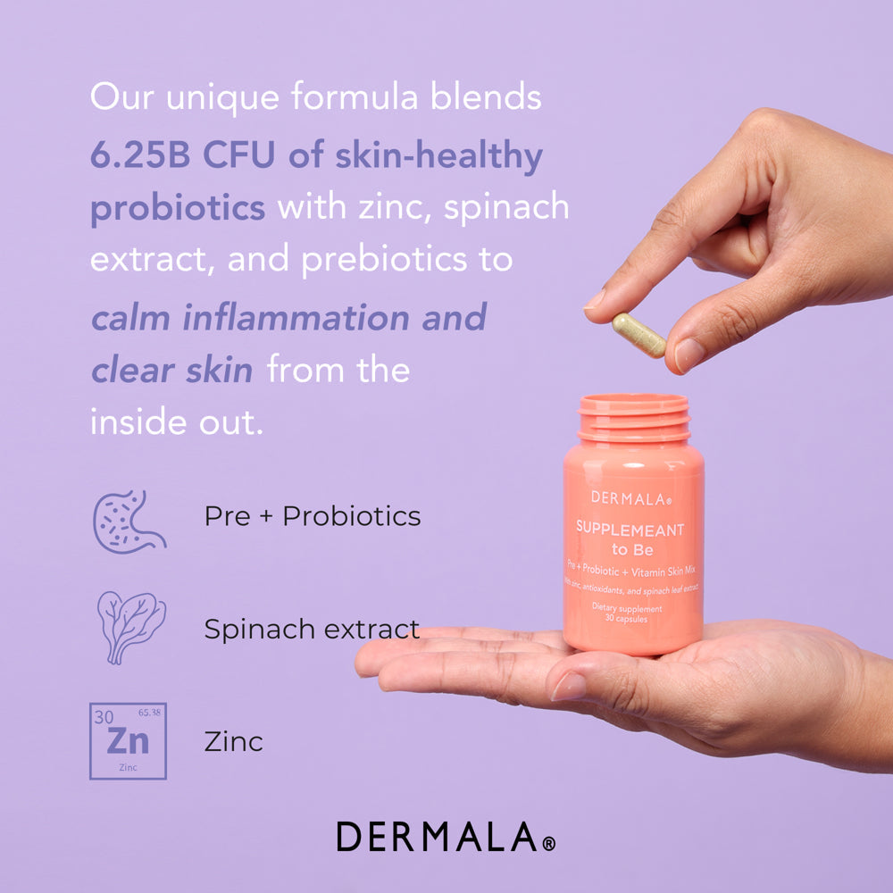 Dermala #FOBO SUPPLEMEANT to Be, Acne Pills with Zinc, Prebiotics, Probiotics & Vitamin | Get Clear, Acne-Free, Radiant Skin through Balancing Your Gut