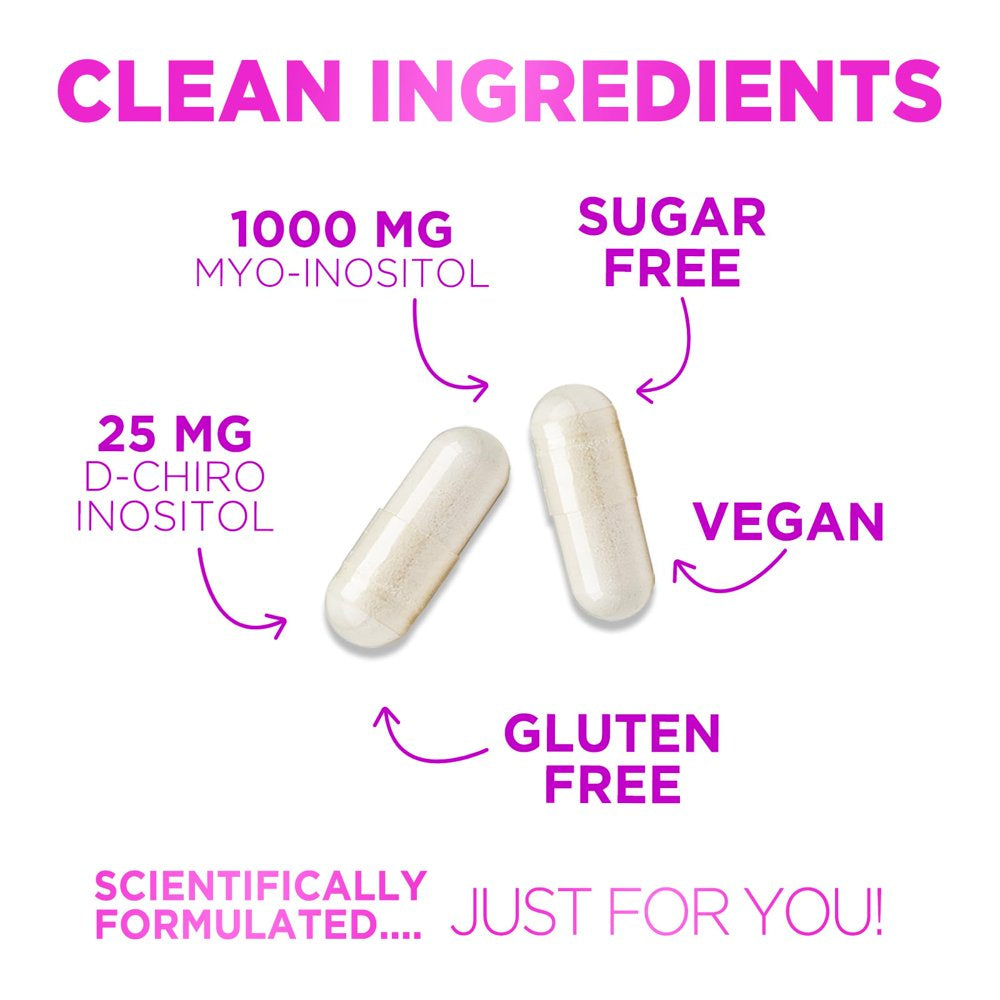 Myo-Inositol & D-Chiro Inositol, Premium 40:1 Ratio - 30 Day Supply, Vegan Ovarian Health & Hormone Support for Women, Myo Inositol Vitamin B8 Capsule, Inositol Blend Supplement - 60 Capsules