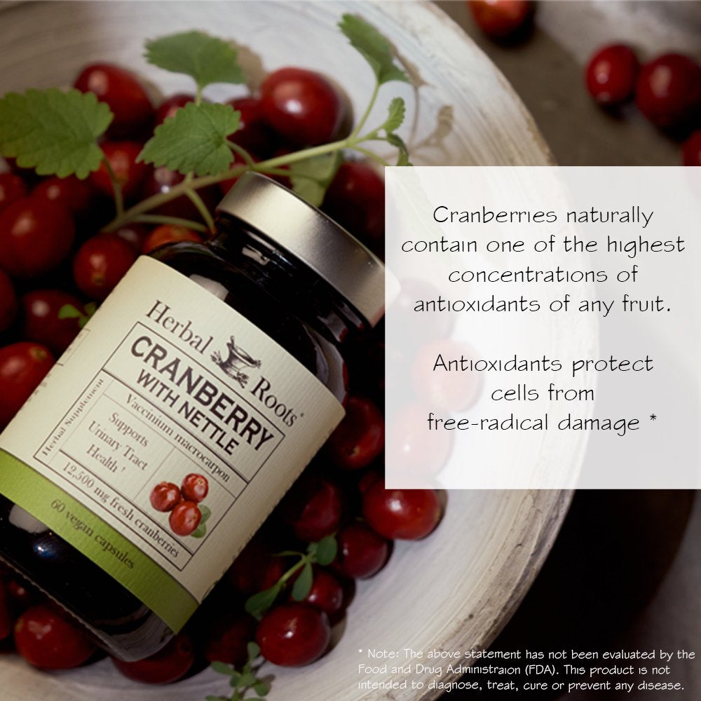 Cranberry Pills with Organic Nettle by Herbal Roots | Urinary Tract Health | One Size, Natural
