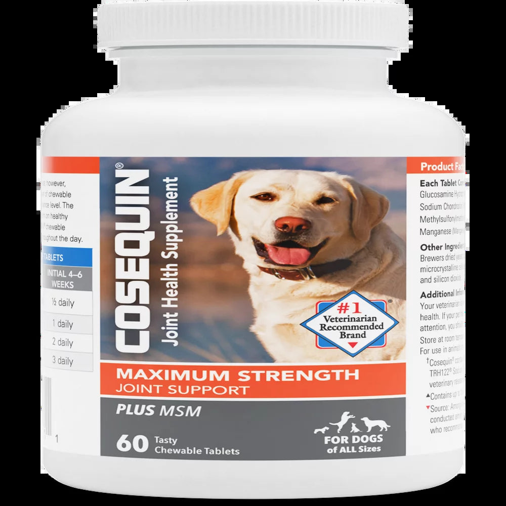 Cosequin Joint Health Supplement for Dogs, Maximum Strength plus MSM Chewable Tablets 60Ct
