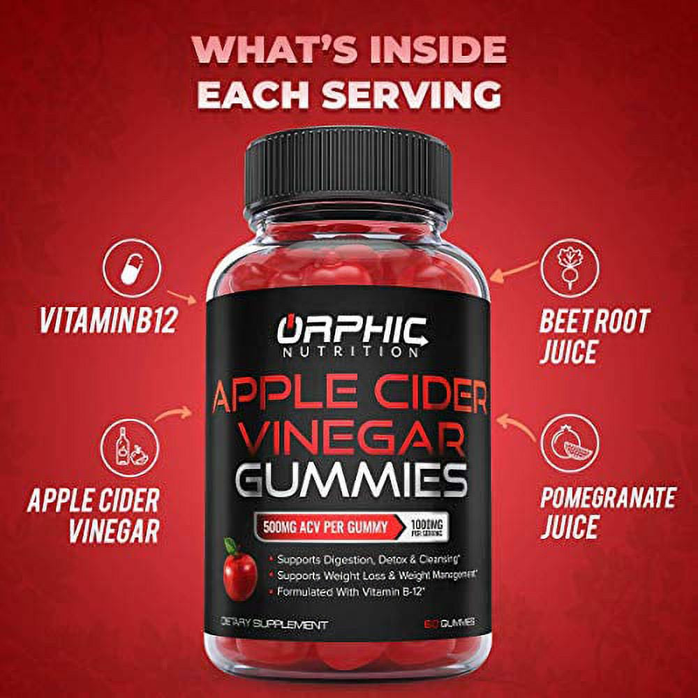 Apple Cider Vinegar Gummies - 1000Mg -Formulated to Support Weight Loss Efforts, Normal Energy Levels & Gut Health* - Supports Digestion, Detox & Cleansing* - ACV Gummies W/ VIT B12, Beetroot