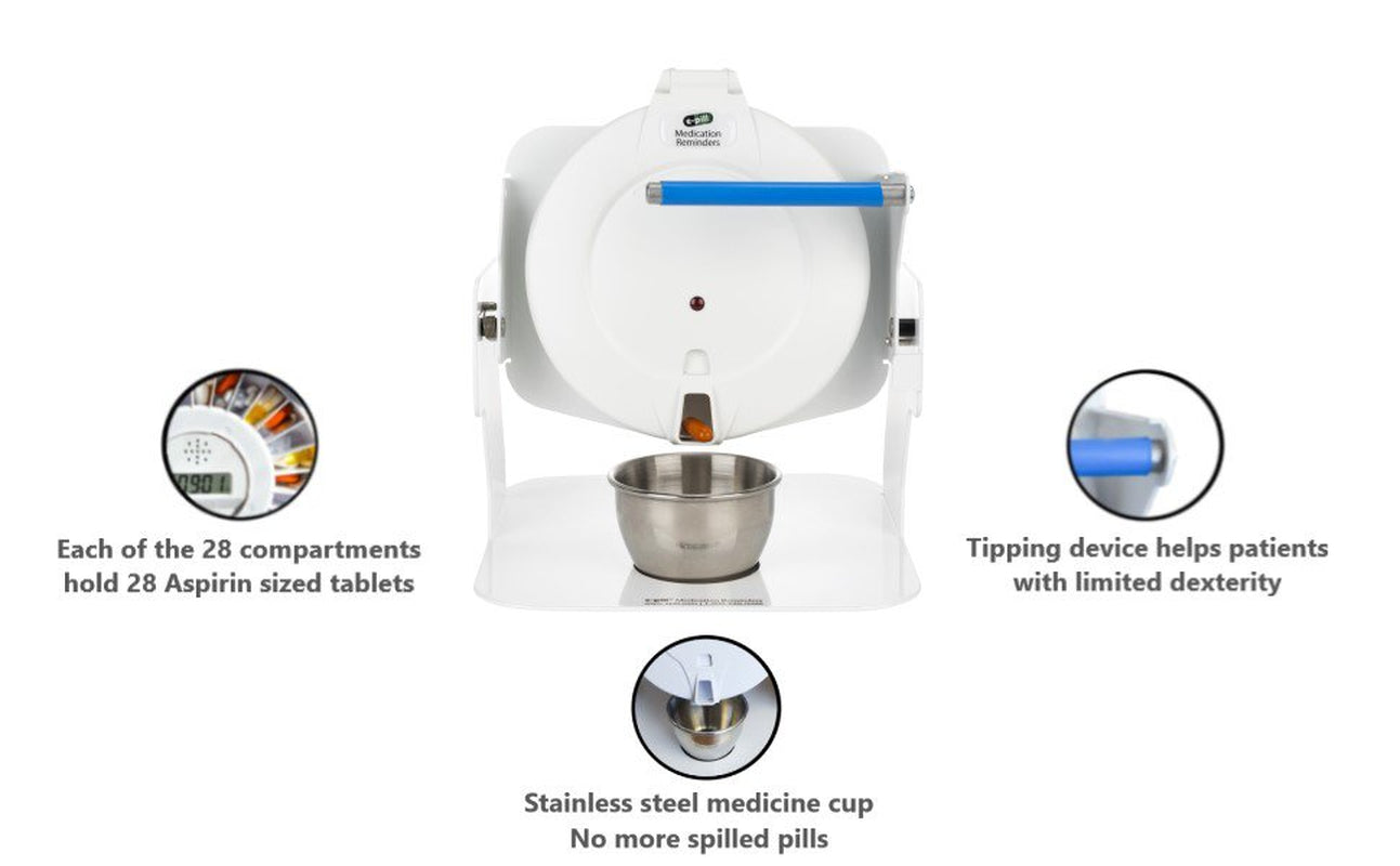 E-Pill Station - Locked Automatic Pill Dispenser with Tipper Base - White Lid