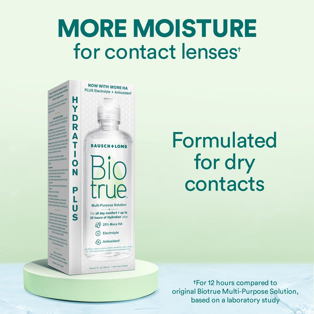 Biotrue Hydration plus Multi-Purpose Contact Lens Solution, Lens Case Included, 10 FL OZ (Pack of 2)