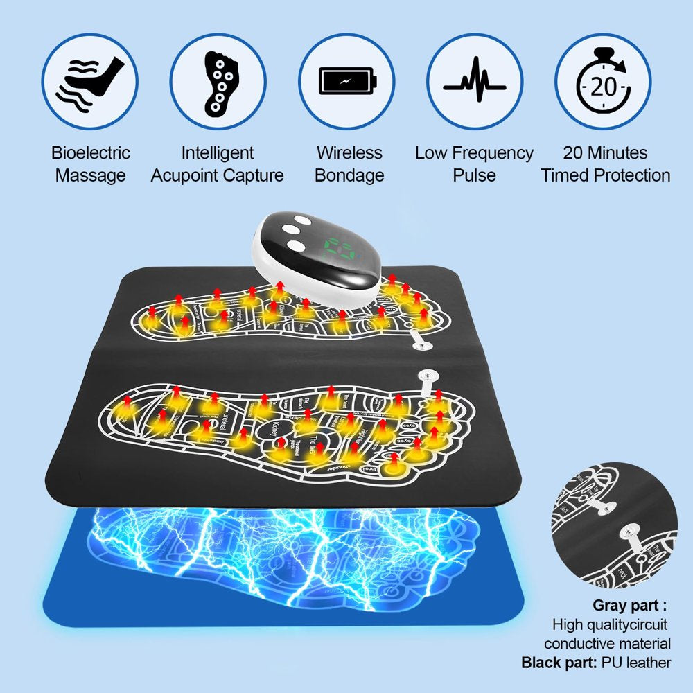 EMS Foot Massager Mat–Foot Stimulator Massager Pad–Foldable Feet and Calves Massage Machine with 8 Modes and 19 Intensity Levels, 2 Hours Long Battery Life, for Improved Circulation, Muscle Relaxation