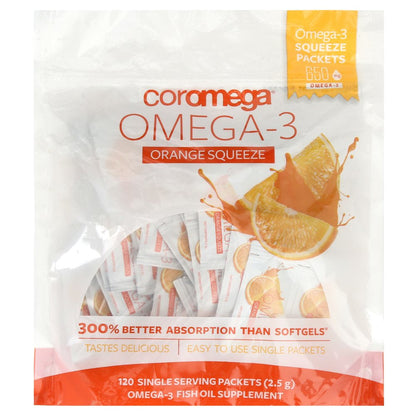 Coromega Omega-3 Squeeze Packets, Orange, 120 Ct