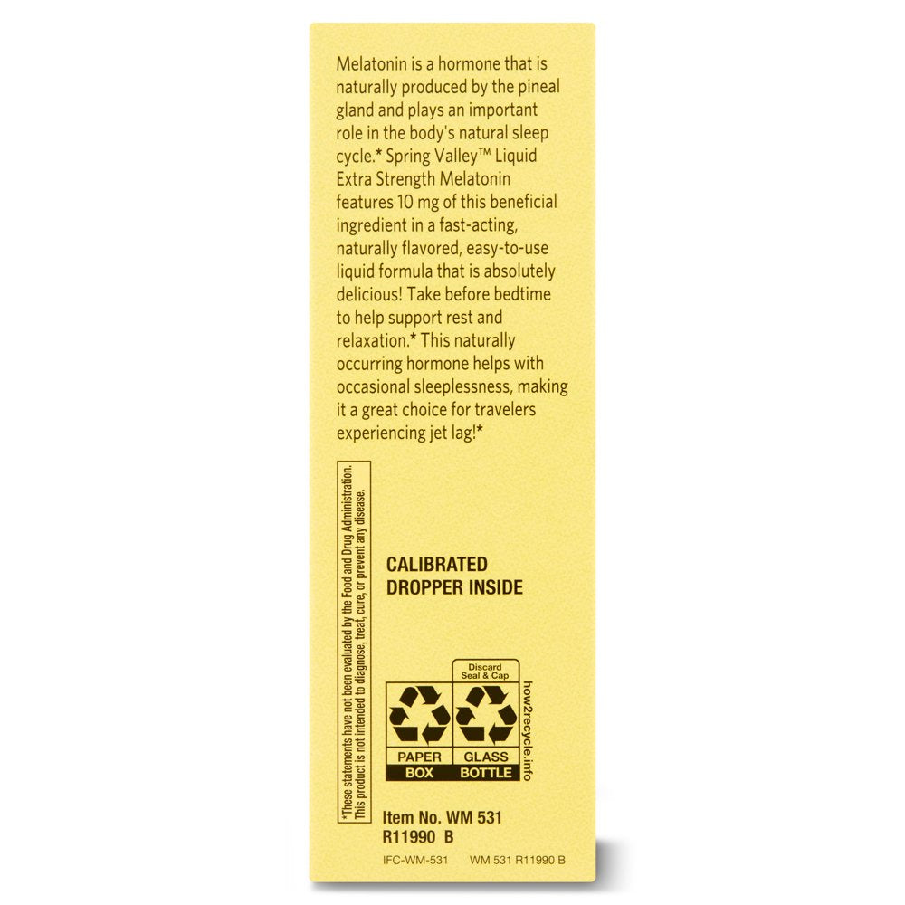 Spring Valley Liquid Melatonin Dietary Supplement, 10 Mg, 2 Fl Oz