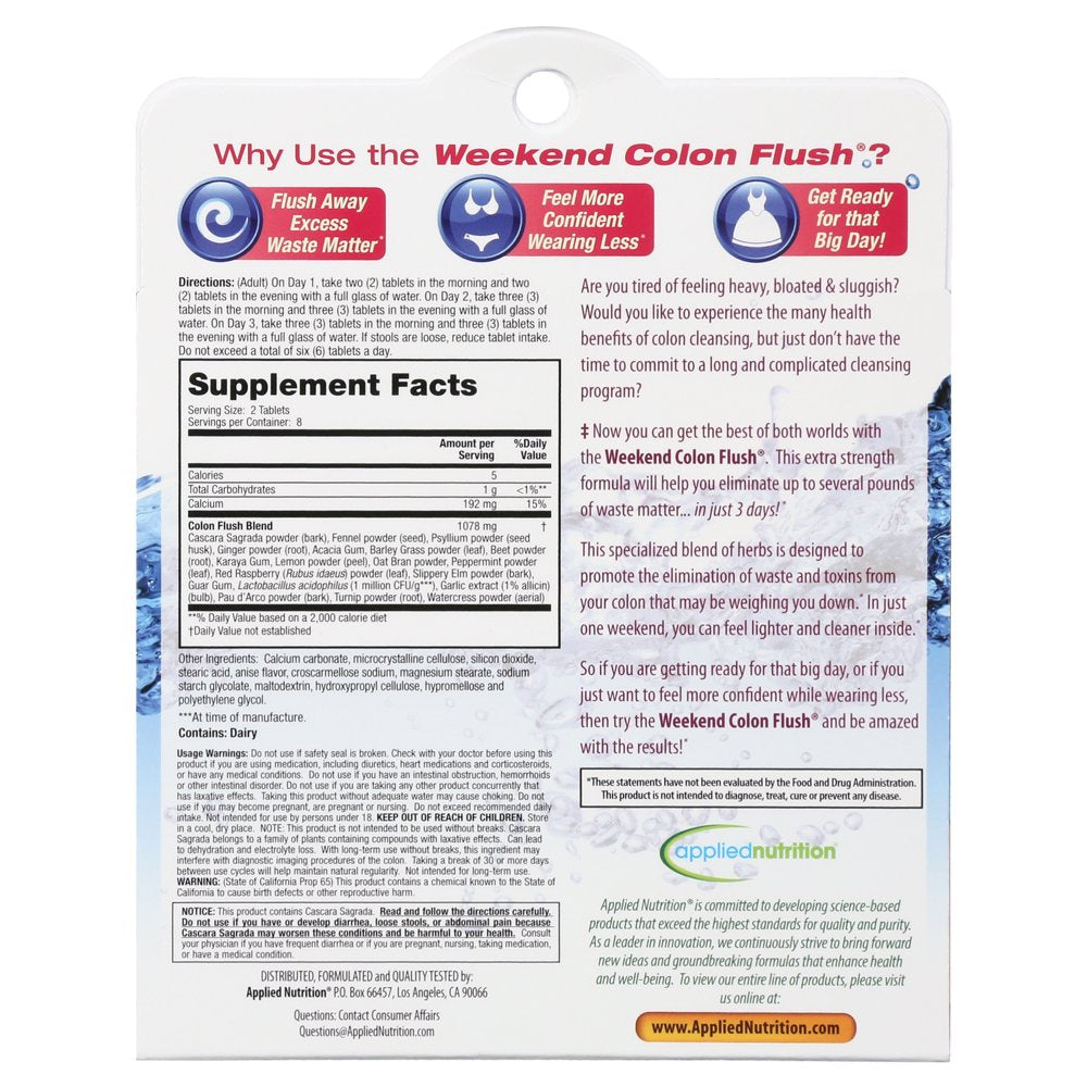 Applied Nutrition Weekend 3 Day Colon Flush Tablets, 16 Ct
