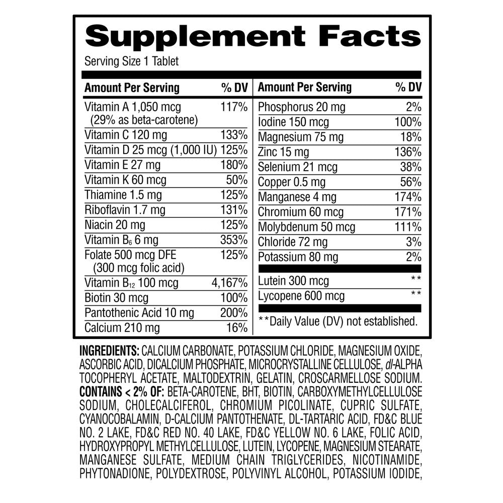 Equate Complete Multivitamin/Multimineral Supplement Tablets, Men 50+, 100 Count