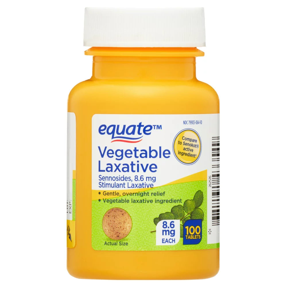Equate Natural Vegetable Laxative, Sennosides Stimulant Stool Softener for Constipation, 100 Tablets