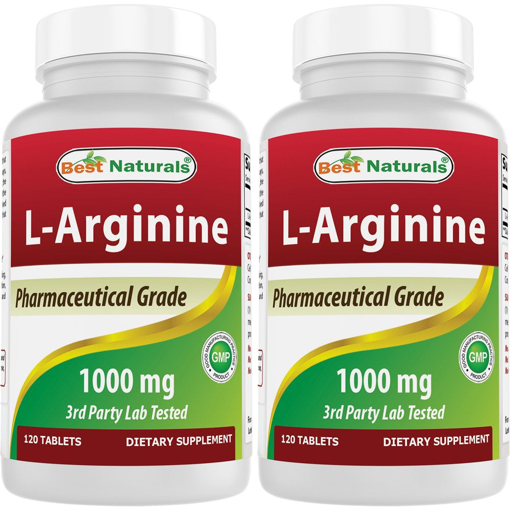 2 Pack Best Naturals L-Arginine 1000 Mg 120 Tablets (Pharmaceutical Grade) | L Arginine Supplement Promotes Nitric Oxide Synthesis (Total 240 Tablets)