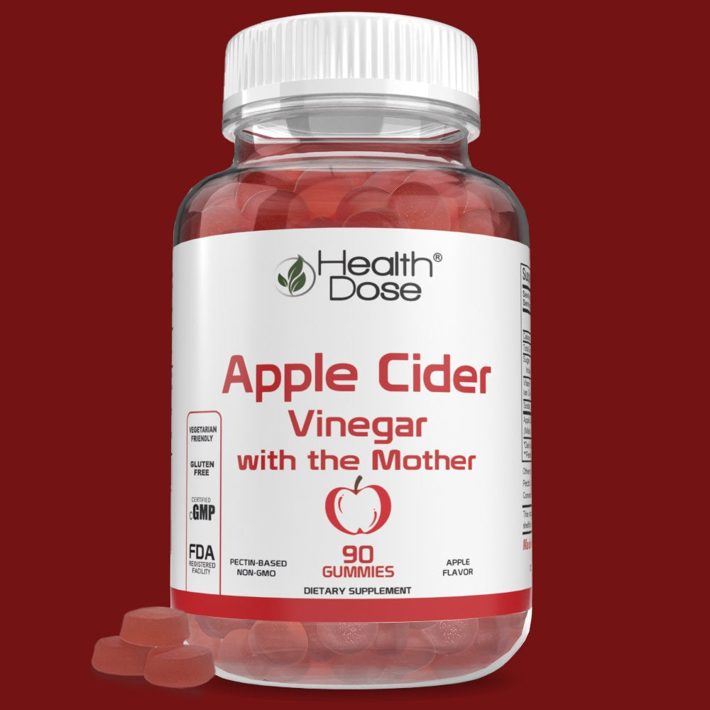 Apple Cider Vinegar Gummy with the Mother by Health Dose 90 Gummies. for Weight Loss Control, Detox, Cleanse, for Women & Men, with Ginger Dry Extract to Support Digestion - Gut, Vegan, Gluten-Free.