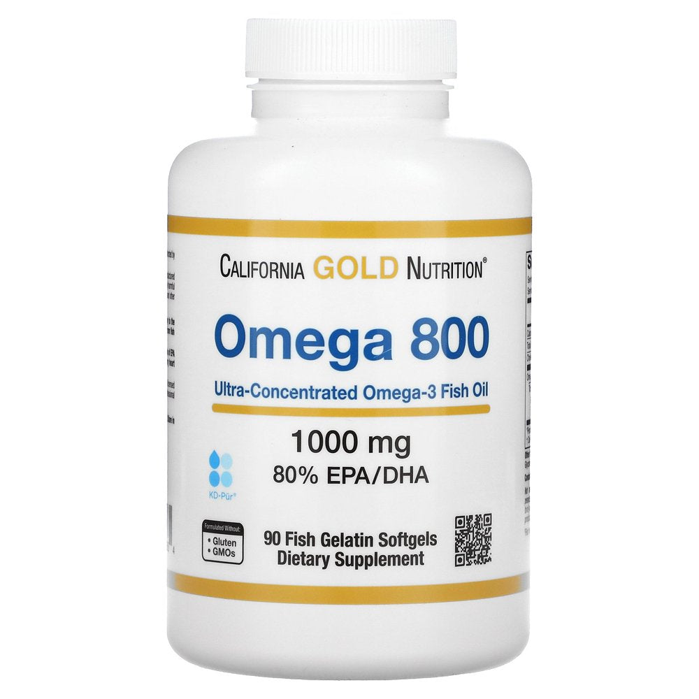 California Gold Nutrition Omega 800 Pharmaceutical Grade Fish Oil, 80% EPA/DHA, Triglyceride Form, 1,000 Mg, 90 Fish Gelatin Softgels