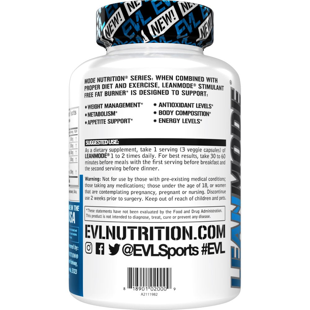 Evlution Nutrition Lean Mode Metabolism Booster with L-Carnitine & CLA 90Ct Capsules