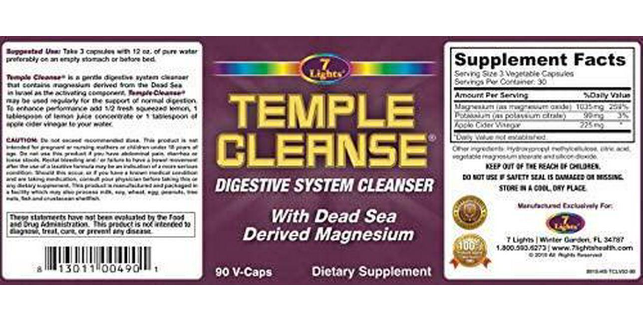 7 Lights Temple Cleanse 90 Capsules, Magnesium, Oxygen-Based Colon Cleanse Detox