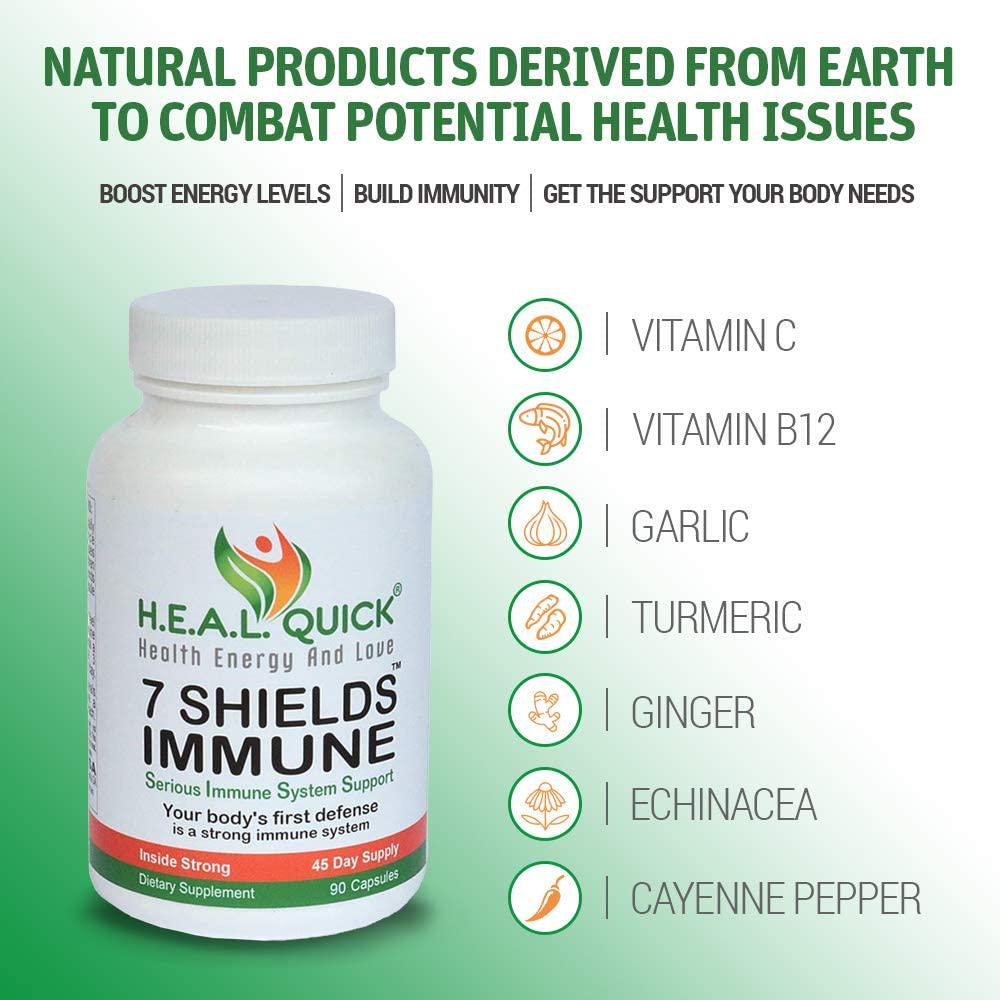 7 Shields Immune Support with Vitamin C, Ginger, Echinacea, Garlic, Turmeric, B-12 and Cayenne Pepper 90 Capsules