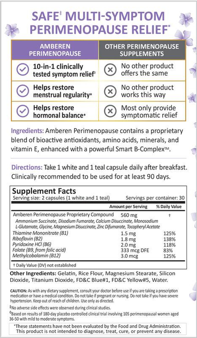 Amberen Multi-Symptom Perimenopause Relief Supplements for Women, Hot Flash & Night Sweats Relief - 60Ct