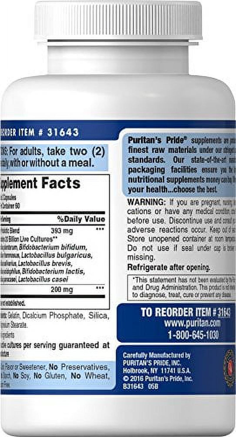 Puritans Pride Rapid Release Probiotic 10 Capsules 120 Count