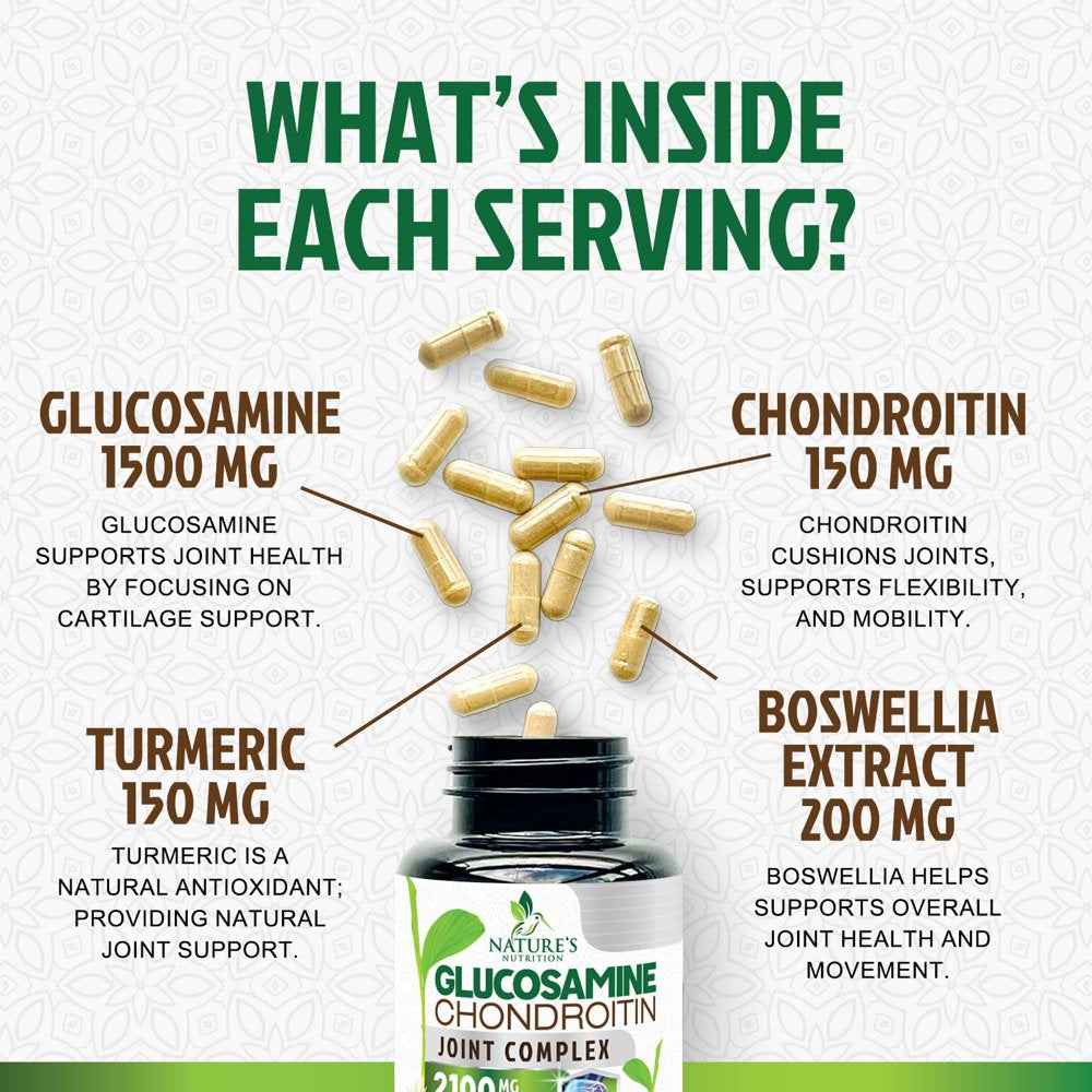 Glucosamine Chondroitin MSM Complex - Joint Support Supplement Turmeric & Boswellia, Triple Strength Glucosamine Capsules - Support for Joint Health & Mobility with Quercetin Bromelain - 60 Capsules