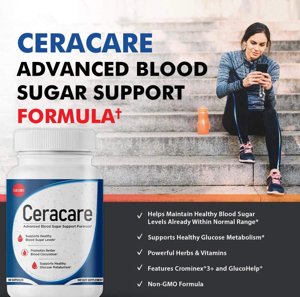 Ceracare - Advanced Blood Sugar Support Formula - Pills for Healthy Blood Sugar Levels - Promotes Better Blood Circulation and Healthy Glucose Metabolism - 360 Capsules (6 Pack)