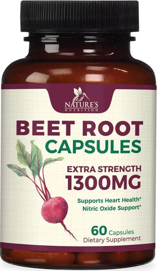 Beet Root Powder Capsules - Supports Athletic Performance, Digestive Health, Immune System - Nature'S Beet Root Extract Supplement 1300Mg per Serving - Vegan, Gluten Free, Non-Gmo - 60 Capsules
