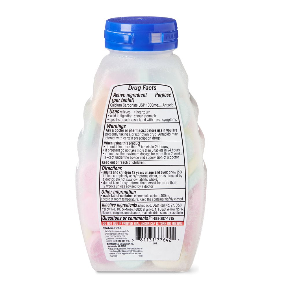 Equate Ultra Strength Antacid Chewable Fruit Tablets, over the Counter, 1000 Mg, 72 Ct