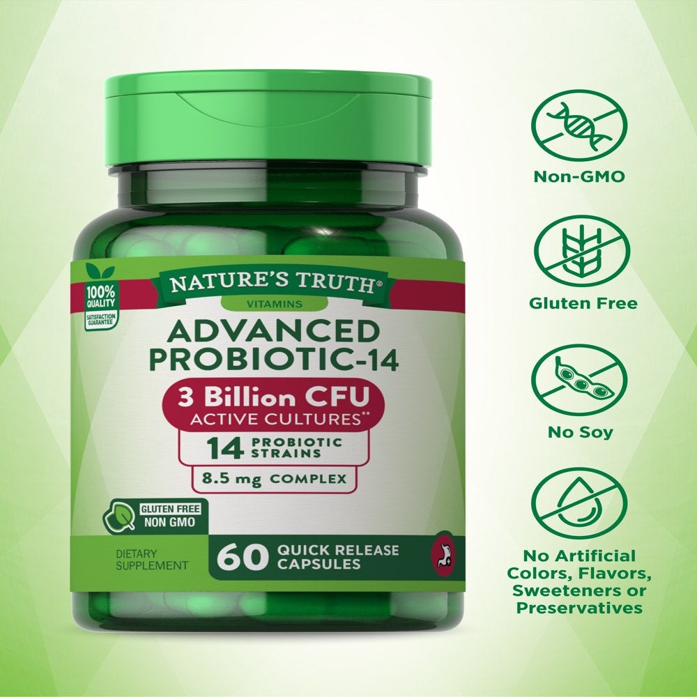 Probiotics for Men and Women | 3 Billion CFU | 60 Capsules | 14 Strains | Non-Gmo & Gluten Free | by Nature'S Truth