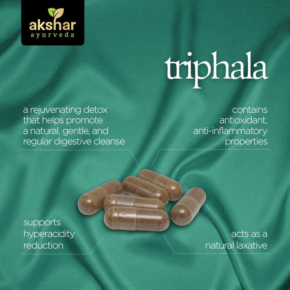 AKSHAR AYURVEDA Triphala Capsules Colon Cleanse & Digestive Supplement, 60 Count