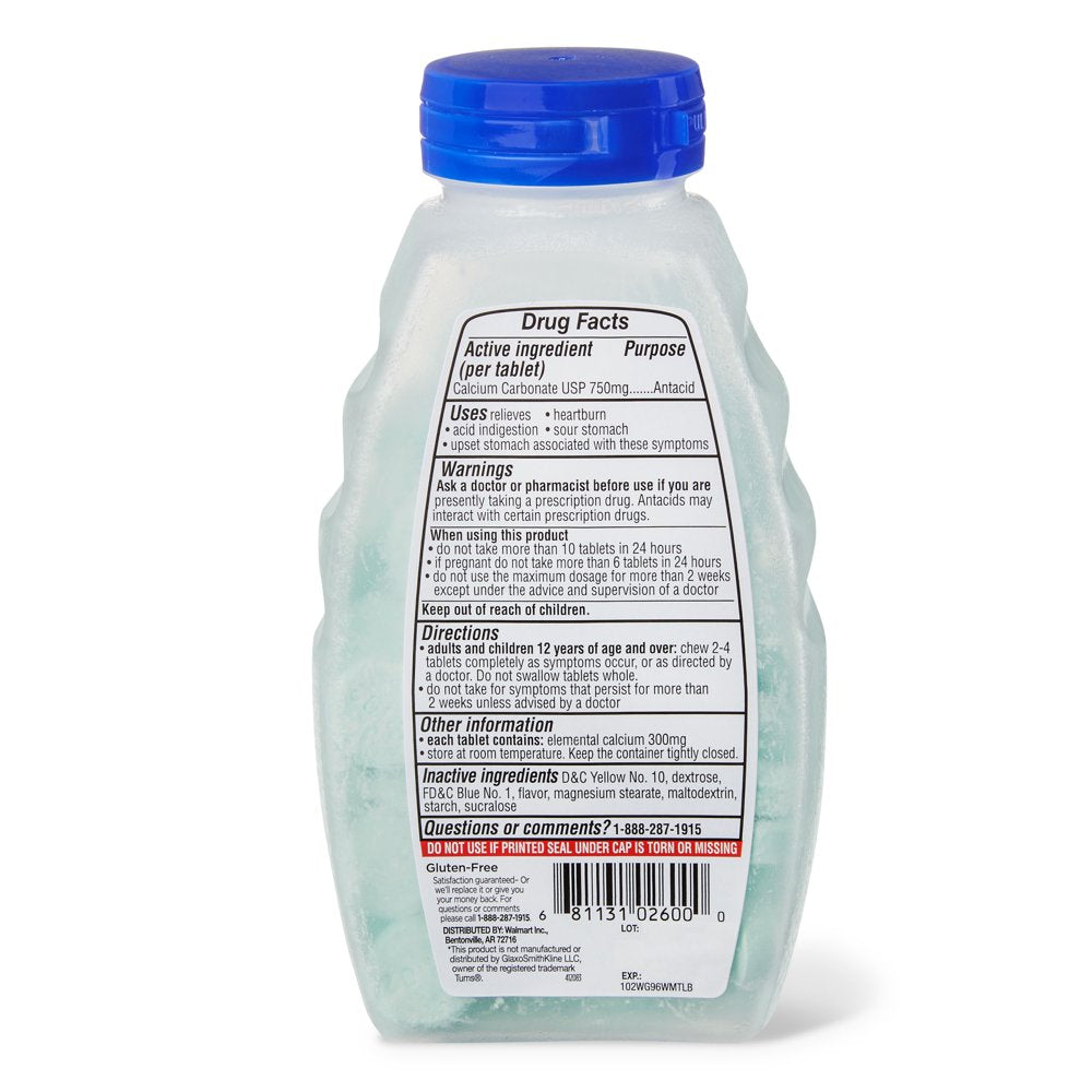 Equate Extra Strength Antacid Chewable Wintergreen Tablets, over the Counter, 750 Mg, 96 Ct