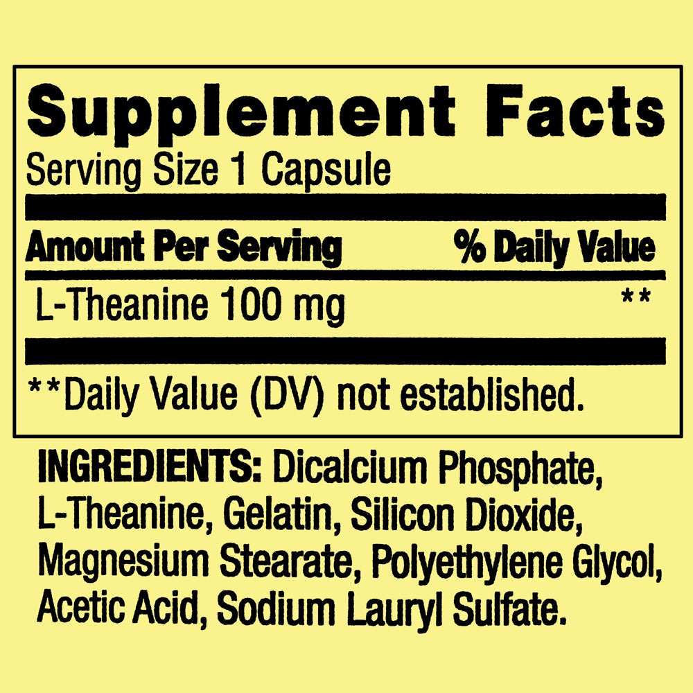 Spring Valley L-Theanine Capsules Dietary Supplement, Unflavored, 100 Mg, 100 Count