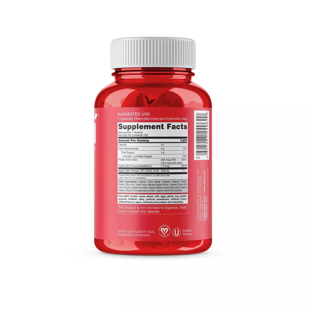 Goli Nutrition Apple Cider Vinegar Gummies, 120 Count