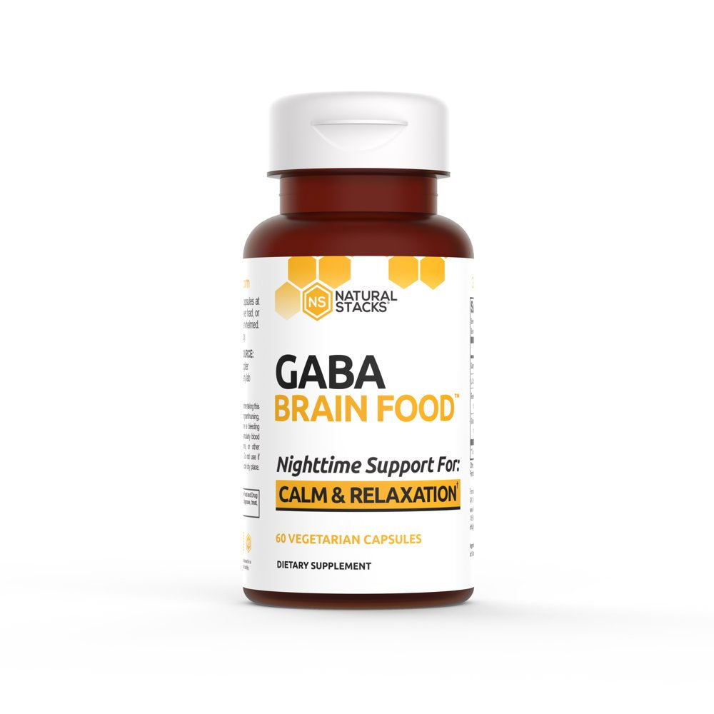 Natural Stacks Gamma-Aminobutyric Acid GABA Supplement 60 Ct. - Deep Relaxation and Calm - Night Time Sleep Aid - Brain Food Formula Promotes GABA (Gamma-Aminobutyric Acid)