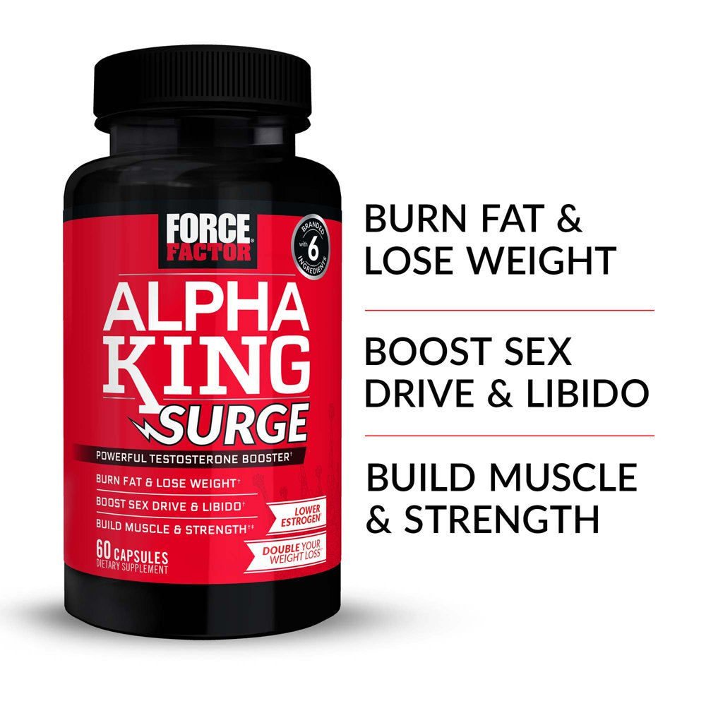 Force Factor Alpha King Surge Testosterone Booster and Fat Burner for Men, 60 Capsules