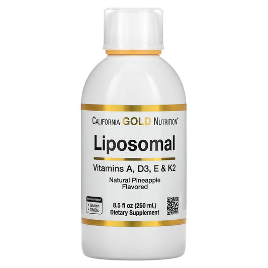 California Gold Nutrition Liposomal Vitamin A, D3, E & K2, Pineapple Flavor, 8.5 Fl Oz (250 Ml)