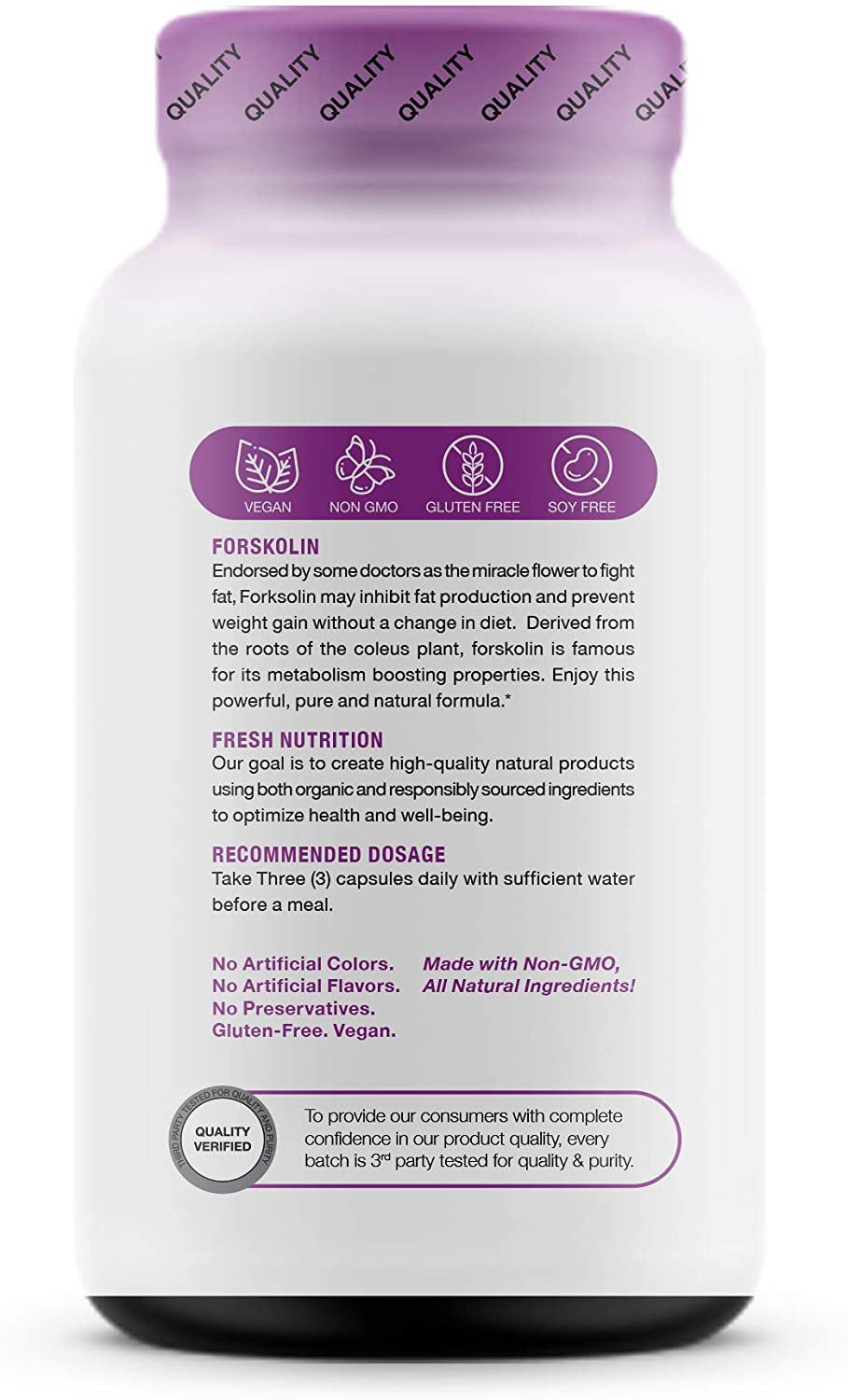 Fresh Nutrition Forskolin Supplement - Strongest DNA Verified - Belly Fat Burner 90 Caps