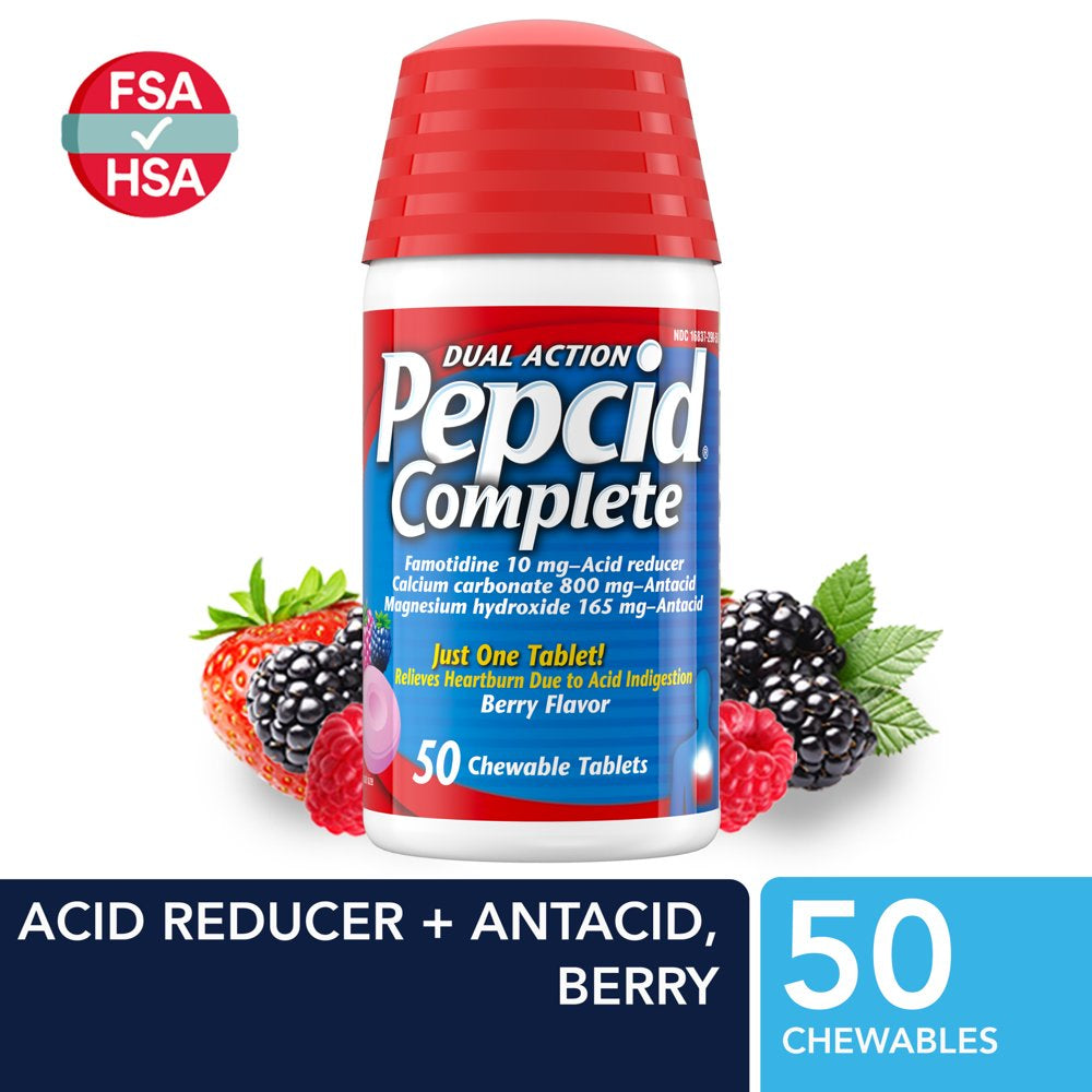 Pepcid Complete Acid Reducer + Antacid Chews, Famotidine, Berry, 50 Ct