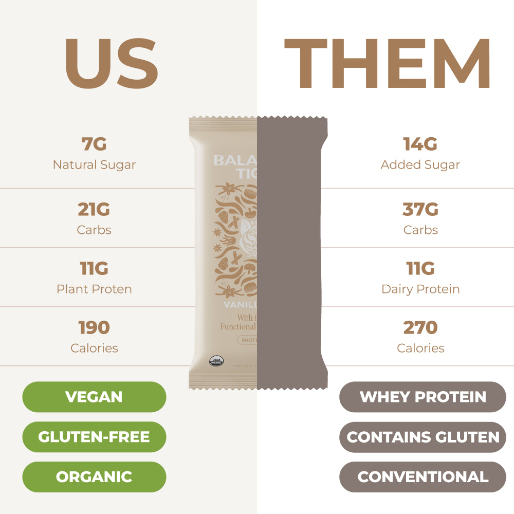 Functional Mushroom Protein Bars | Full Dose (1500Mg) Reishi in Each Bar | Vegan Protein Bars, Organic Protein Bars, Adaptogens, Gluten Free Protein Bars | Vanilla Chai