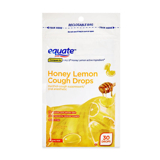 Equate Honey Lemon Cough Drops with Menthol, 30 Count