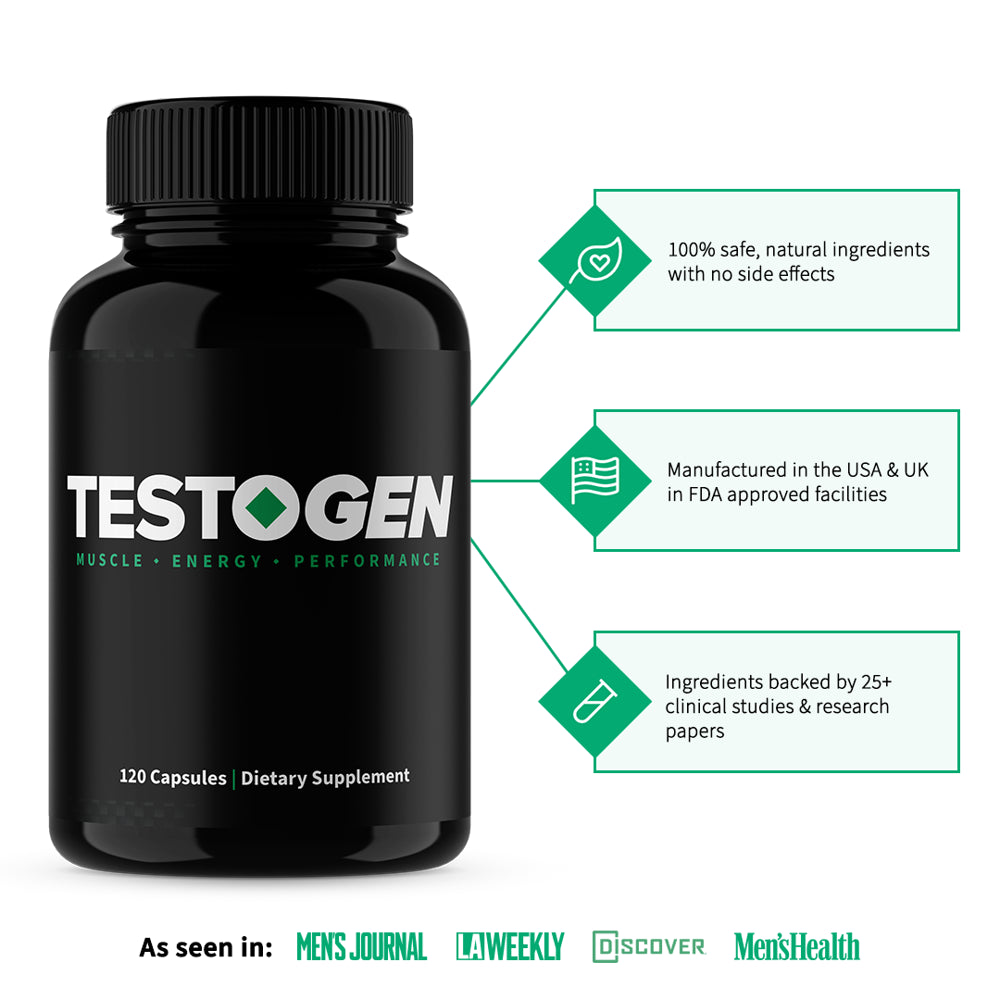 Testogen Testosterone Booster - Muscle, Energy, Performance - Maximum Strength Formula for Men