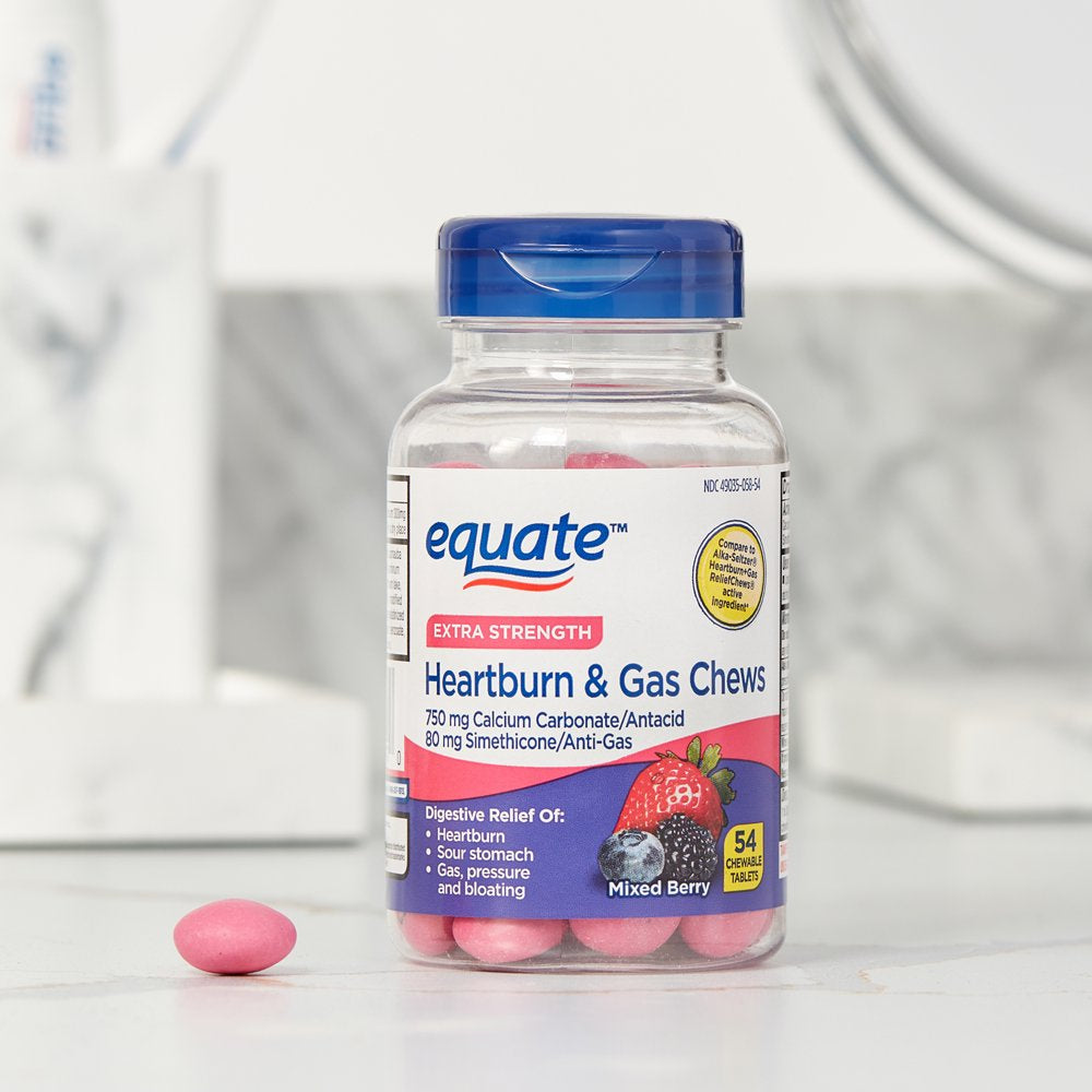 Equate Extra Strength Heartburn Relief + Gas Relief Chews, Mixed Berry, 54 Count