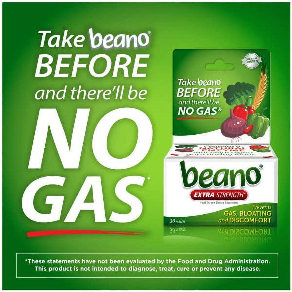 Beano Extra Strength Gas Prevention & Digestive Enzyme Supplement, 30 Ct, (Pack - 3)