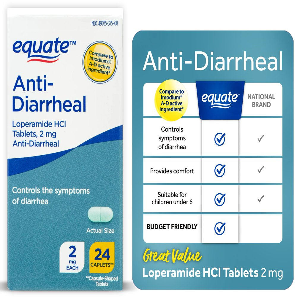 Equate Loperamide Tablets for Diarrhea, 2 Mg, 24 Count