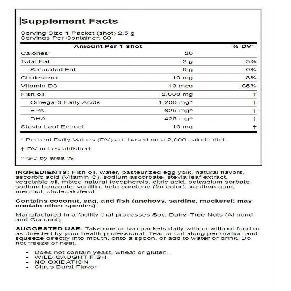 Coromega MAX Omega-3 Squeeze Packets, Citrus Burst, 2400 Mg, 60 Ct