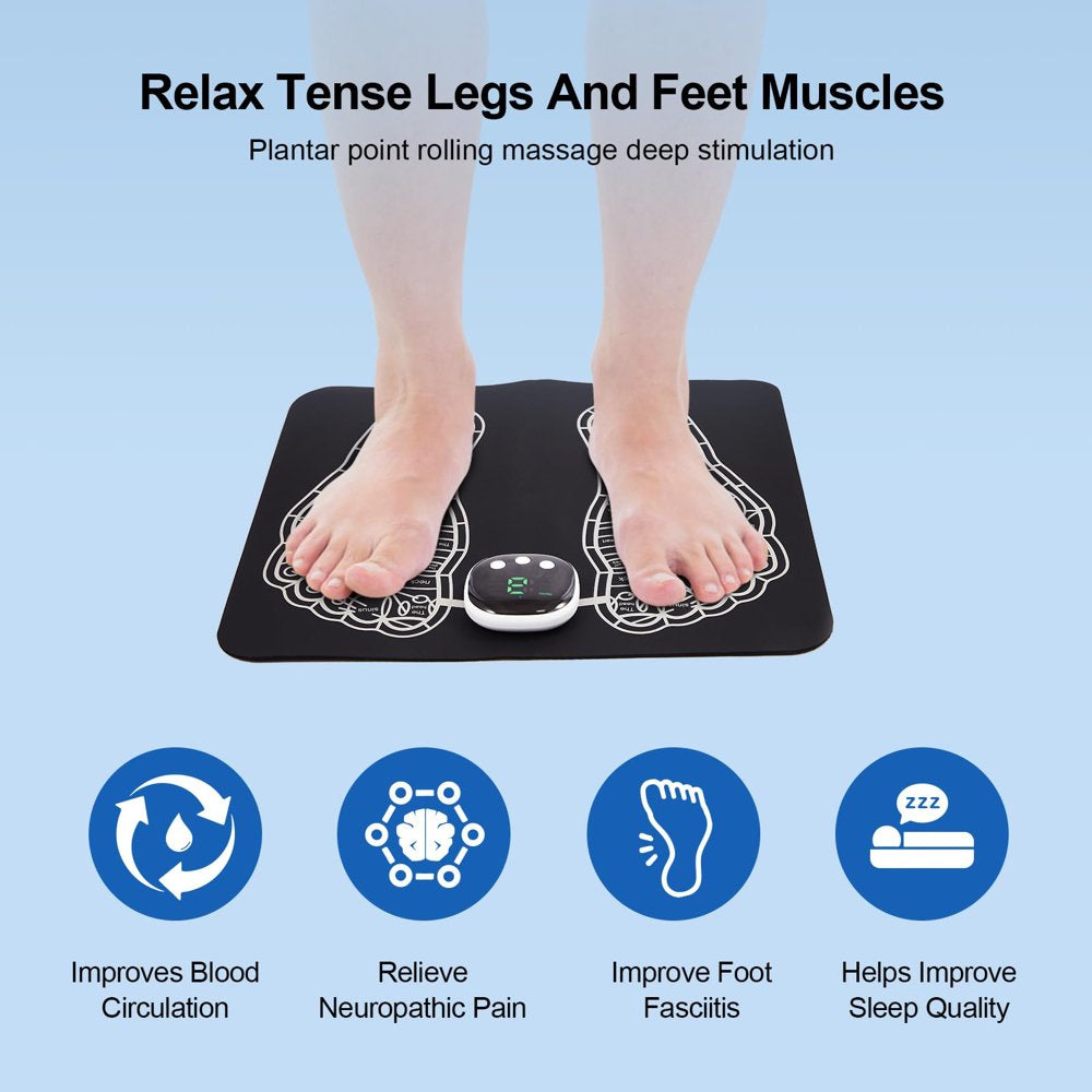 EMS Foot Massager Mat–Foot Stimulator Massager Pad–Foldable Feet and Calves Massage Machine with 8 Modes and 19 Intensity Levels, 2 Hours Long Battery Life, for Improved Circulation, Muscle Relaxation