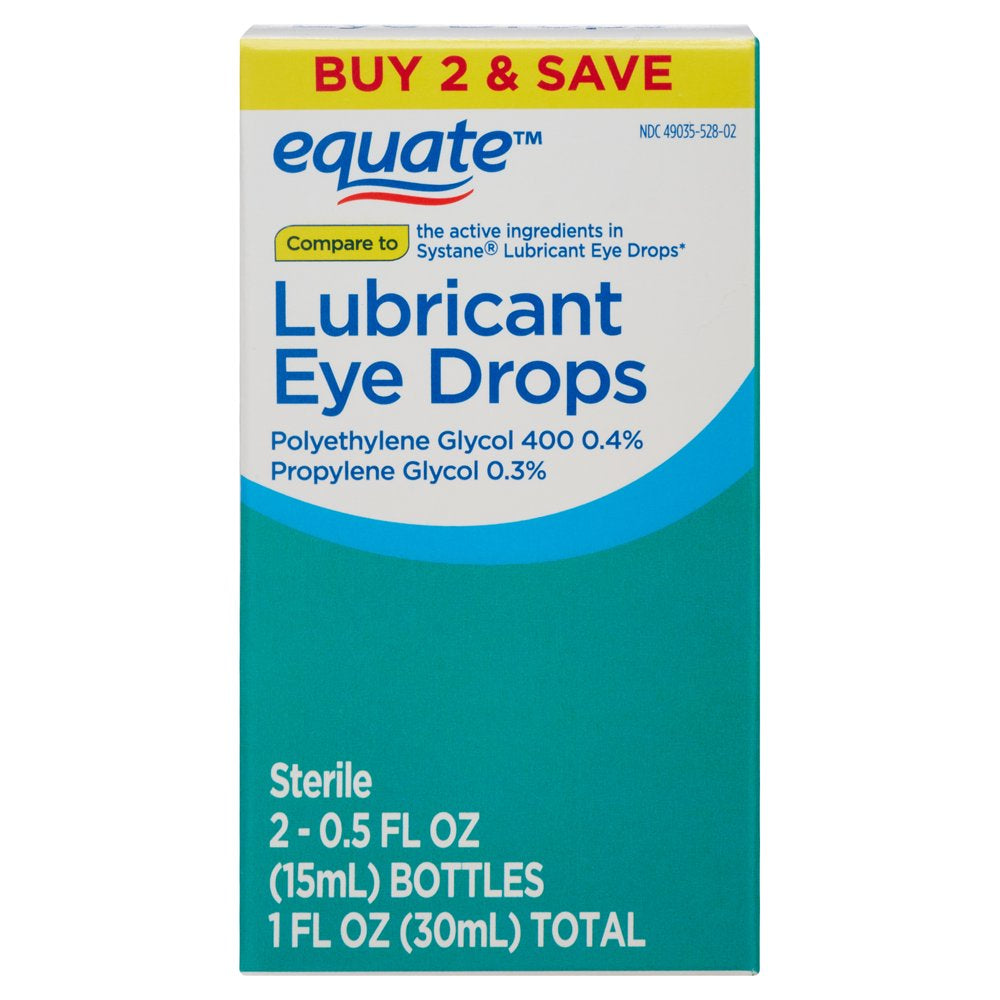 Equate Lubricant Eye Drops, 0.5 Fl Oz, Twin Pack