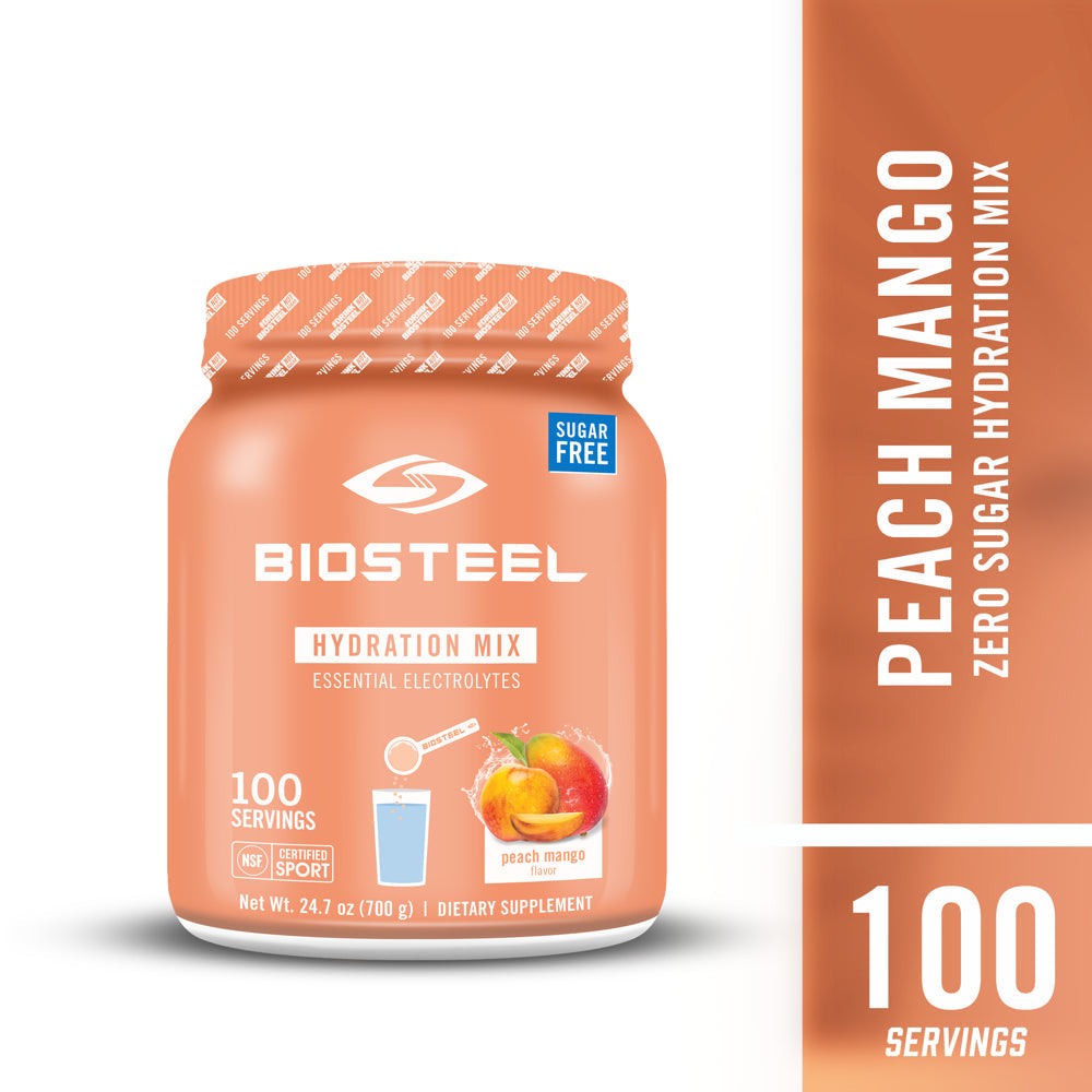 Biosteel Zero Sugar Hydration Mix, Great Tasting Hydration with 5 Essential Electrolytes, Peach Mango, 100 Servings