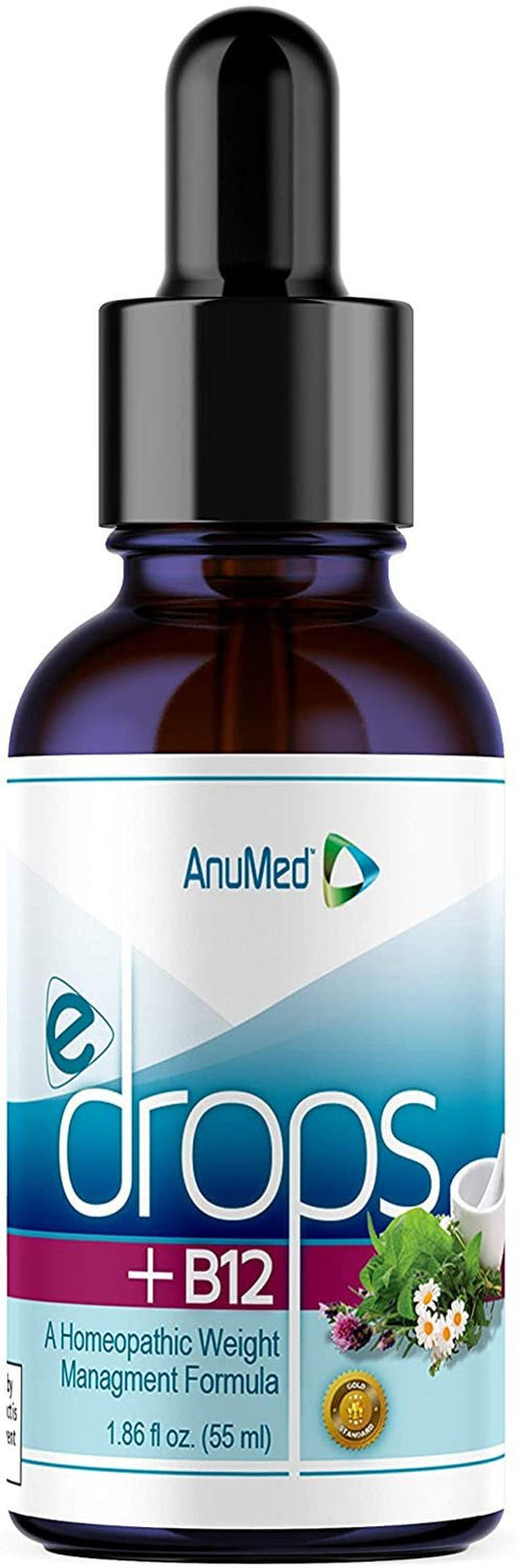 Anumed E-Drops+B12 Premium Fast Fat Burner Metabolism & Energy Booster Control Hunger Super Fast Transformation Healthy Weight Loss Drops All Natural Vegan & Keto Friendly for Women & Men 2Oz