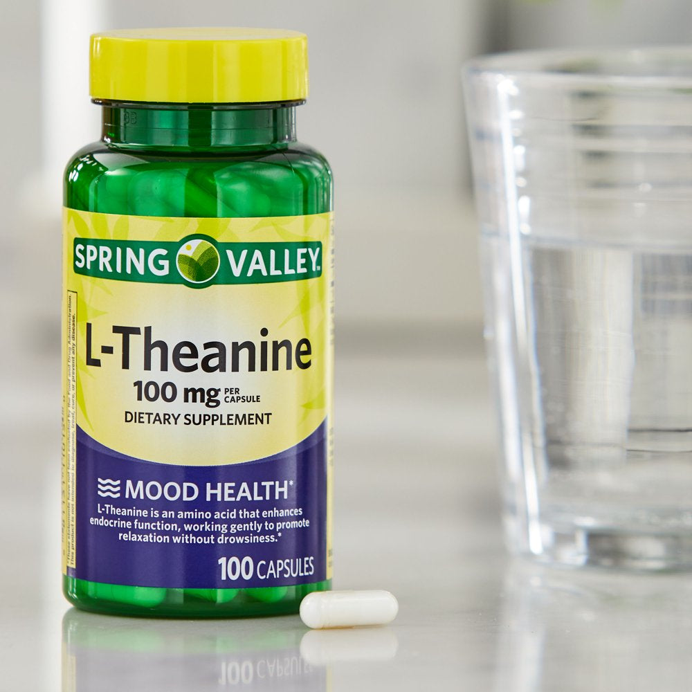 Spring Valley L-Theanine Capsules Dietary Supplement, Unflavored, 100 Mg, 100 Count