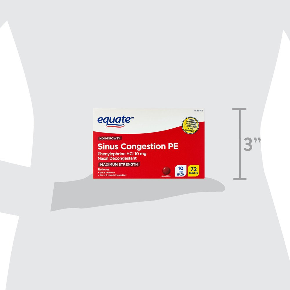 Equate Maximum Strength Non Drowsy Sinus Congestion PE Medicine, 72 Tablets